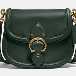 COACH glovetanned green leather saddle bag